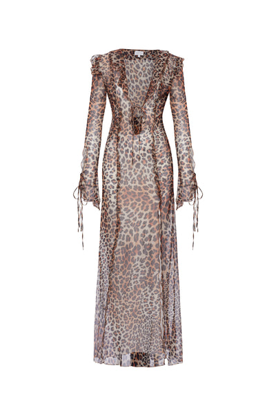 Andrina Sheer Long Sleeve Dress Leopard