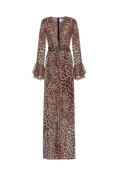 Muriel Sheer Ruffled Dress Leopard