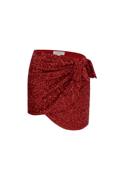 Pippa Sequin Mini Wrap Skirt Red